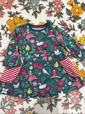 Mini Bode Girls Teal Nutcracker Print Long-Sleeve tunic dress